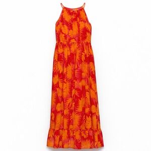 Mango MNG Y2K Tropical Maxi Dress Womens Size 8 Euro Summer Dopamine Dressing
